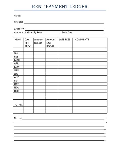 Free Printable Rent Payment Ledger